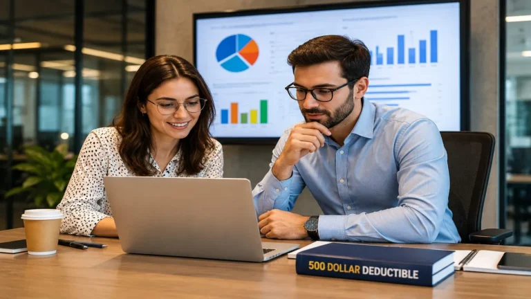 Insurance advisors explaining how a $500 insurance deductible works during a policy discussion.
