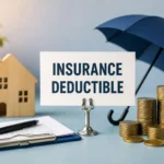 Health insurance deductible concept with medical and financial protection symbols.