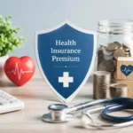 Health insurance premium concept with healthcare and financial planning elements.