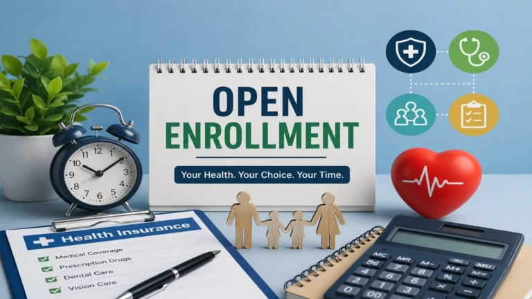 People reviewing health insurance options during the open enrollment period.
