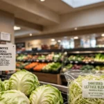 Fresh iceberg lettuce in a grocery store during the 2026 Cyclospora outbreak