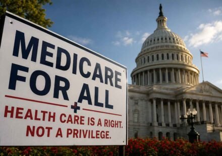 Medicare for All sign in front of the U.S. Capitol