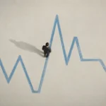 Conceptual overhead view of a person walking along a blue health-care monitoring line, representing transformation and changing access to rural health services.