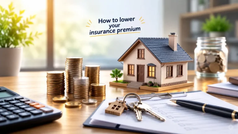 Person reviewing insurance policy to lower insurance premium and save money.