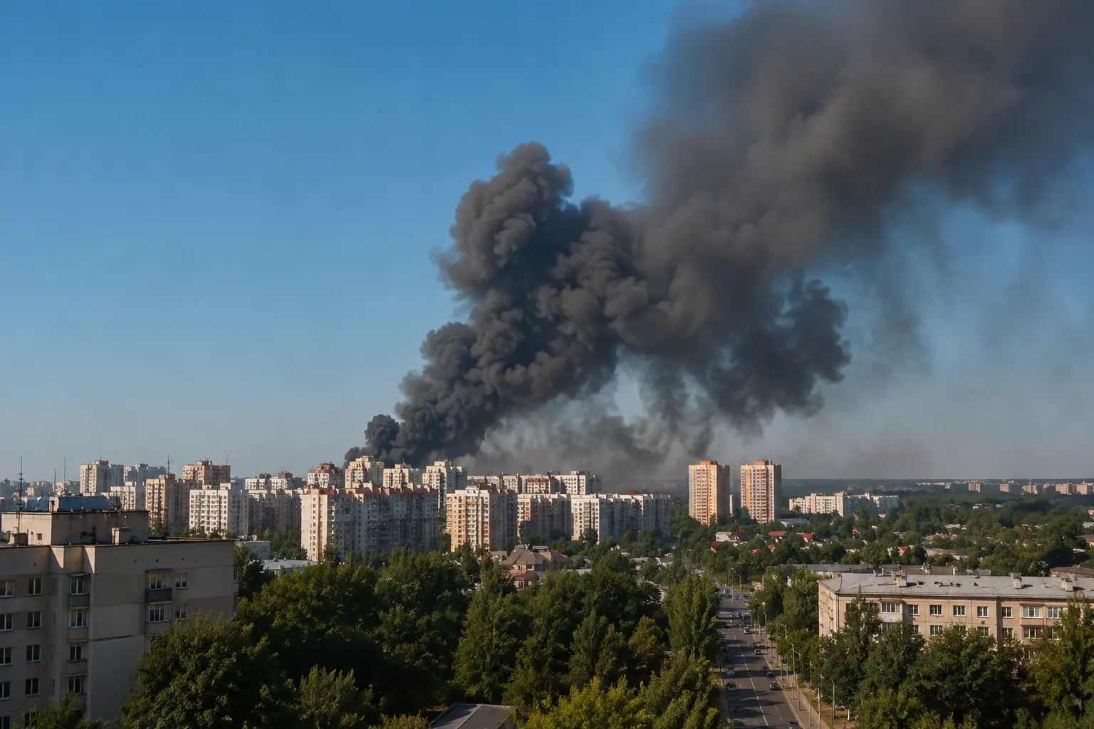 Kyiv Warehouse Blast Leaves 37 Dead: The Alarming Question Now Facing Ukraine 52 Smoke rises near residential buildings after a Russian drone strike in the Kyiv region