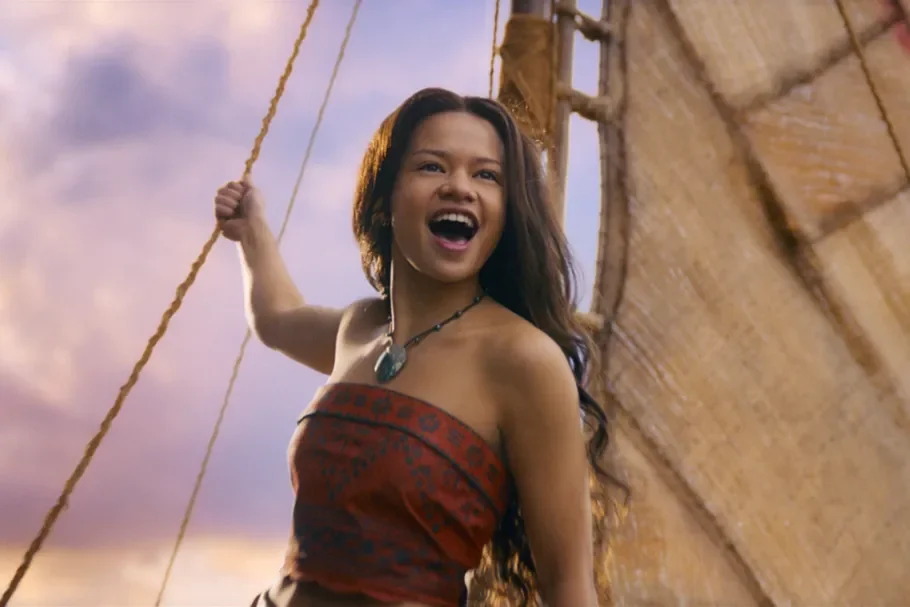 Catherine Lagaʻaia and Dwayne Johnson in Disney's live-action Moana